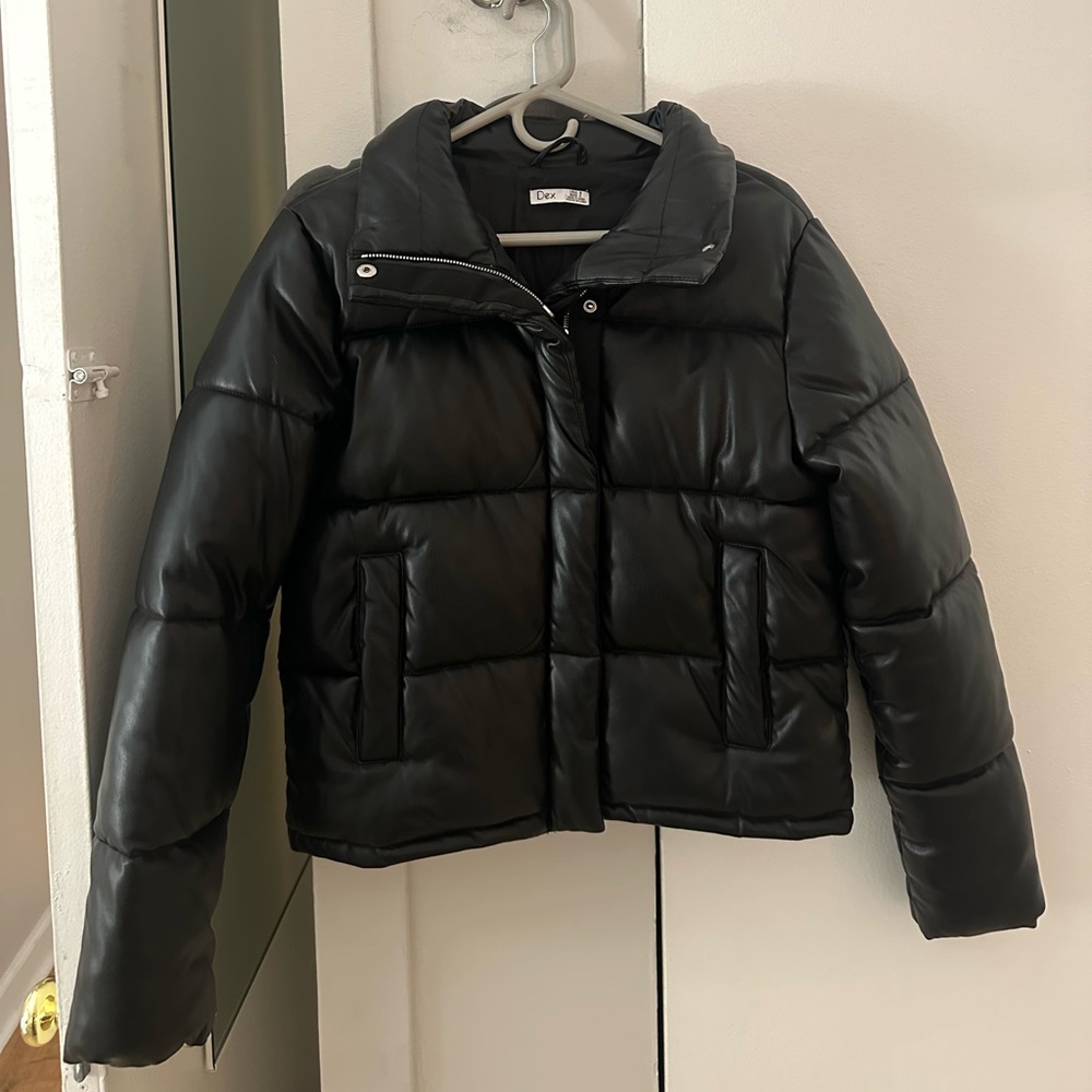 Dex Black Leather Puffer Jacket
